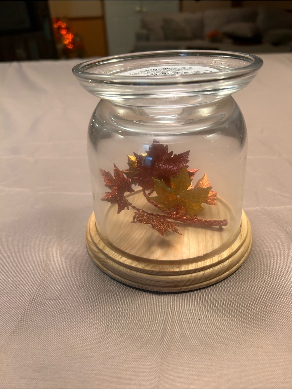 Bath & Body Works 3 wick candle holder Autumn Leaf Display - Clear and Brown